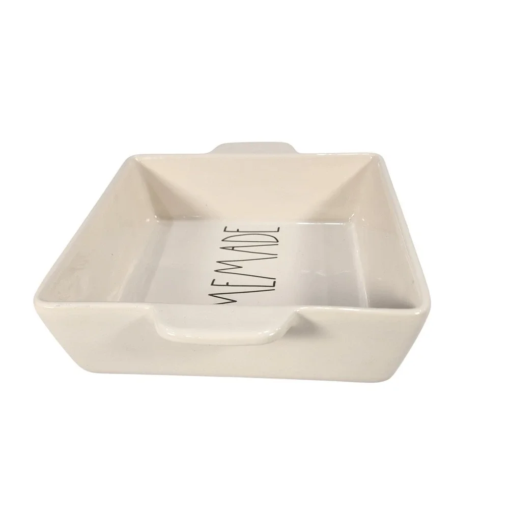 Rae Dunn HOMEMADE Ceramic Square Baking Dish Ivory Casserole Pan with Handles